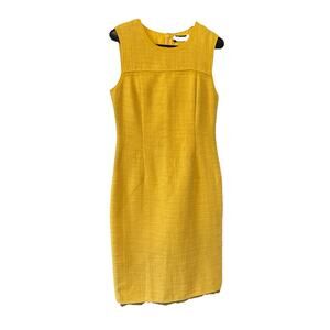 Magaschoni New York Lemon Yellow Knee Length Dress With Mesh Accents, Size 8